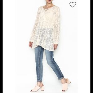 Elan Women’s Hooded Tie Knit Tunic Ivory Dress L